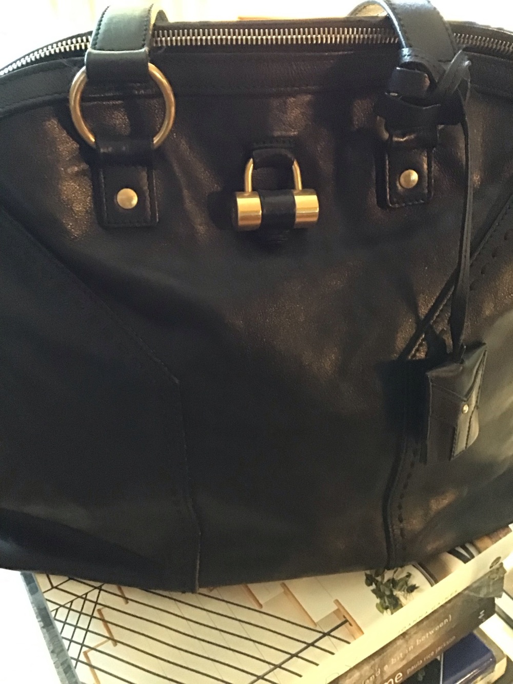 Yves Saint Laurent Large Black Muse Bag with Gold Accents